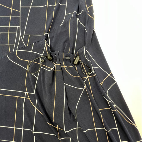 Compli K NWT Navy Blue Geometric Ruched A-Line Dress Women's M