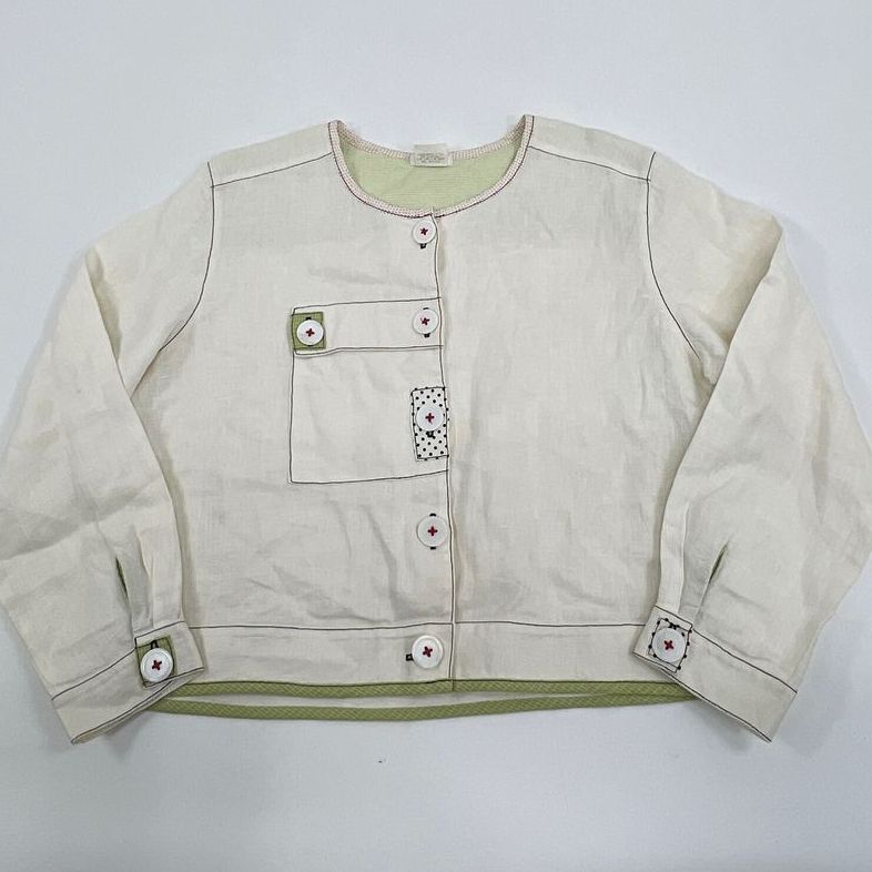 VTG Women's Dot & Vera Ivory Linen Blend Button Up Jacket Blazer - Size Medium