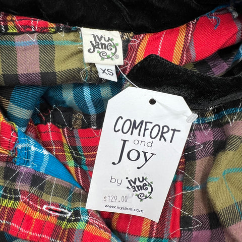 NWT Ivy Jane Comfort & Joy Plaid Patchwork Dolman Sleeve Top Womens XS