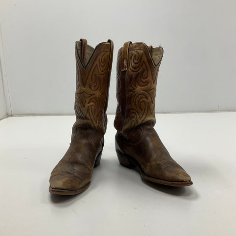 Vintage Texas Brand 144 Brown Leather Distressed Cowboy Western Boots Mens Size