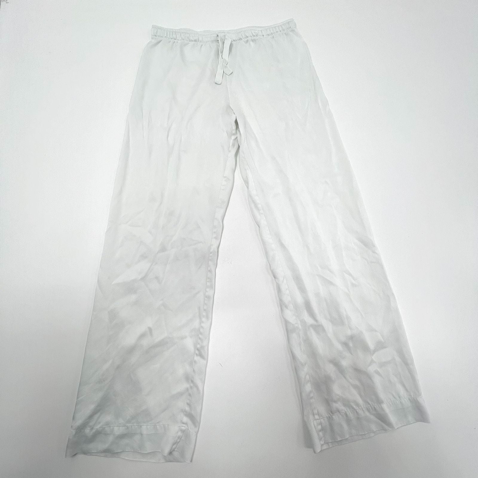 Derek Rose White Flowy Cropped Pant Women's Size Small Drawstring Silk