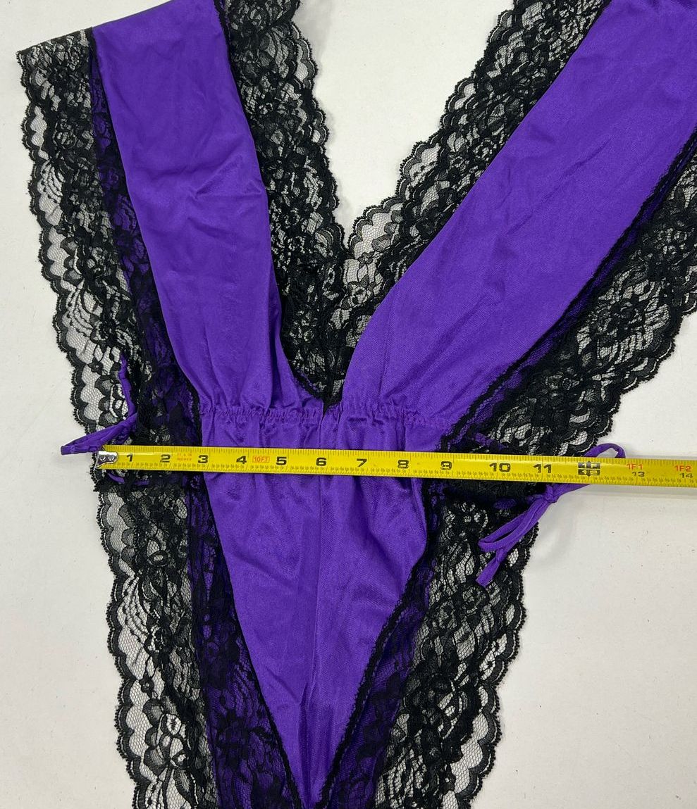 Vintage Women's Lady Cameo Purple & Black Lace Teddy Lingerie Bodysuit One Size