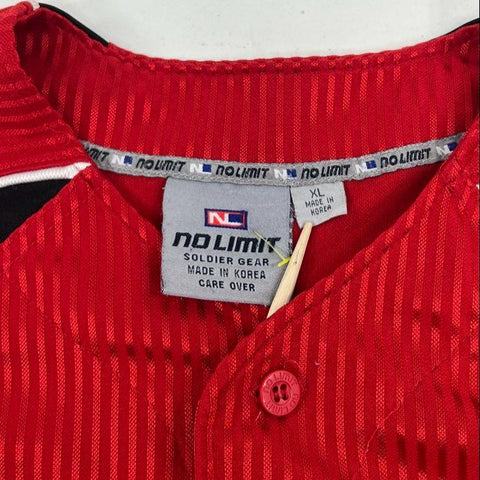 Vintage 90s No Limit Red Black All Star 1999 Script Logo Baseball Jersey Men's