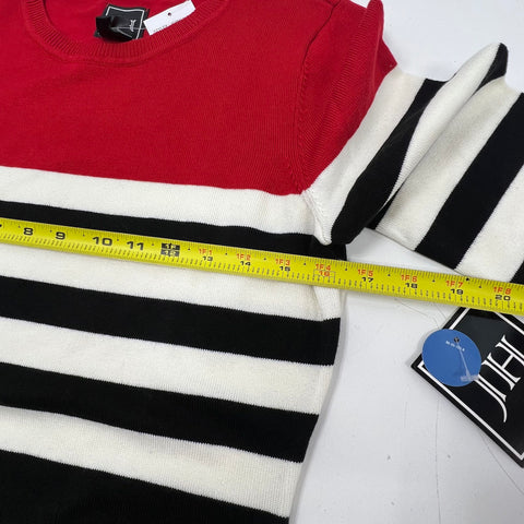 JHH Red Black Striped Colorblock Knit A-Line Sweater Dress Women's M NWT