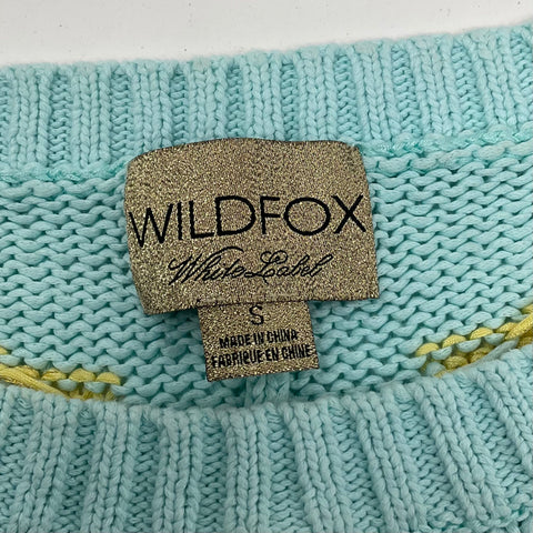 Wildfox White Label Blue Seeing Stars Lennon Bell Sleeve Cotton Sweater Women's