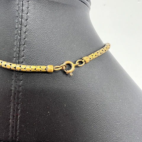 Vintage Art Nouveau Style Brass Tone Blue Stone Filigree Lariat Necklace