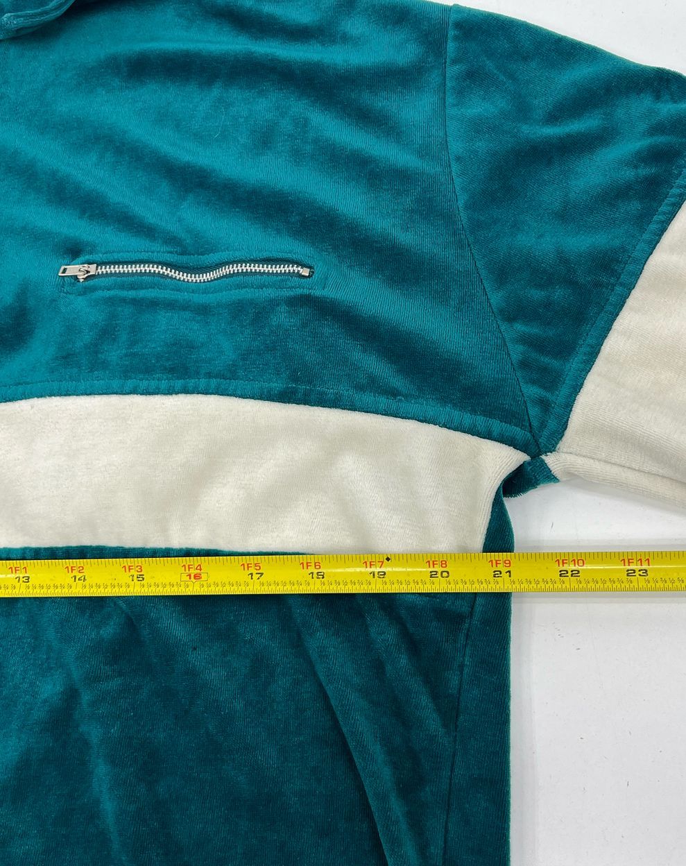 VTG Men's Tall Man Teal Acrylic Velour Banded Pullover 1/4 Zip Jacket - Size XLT