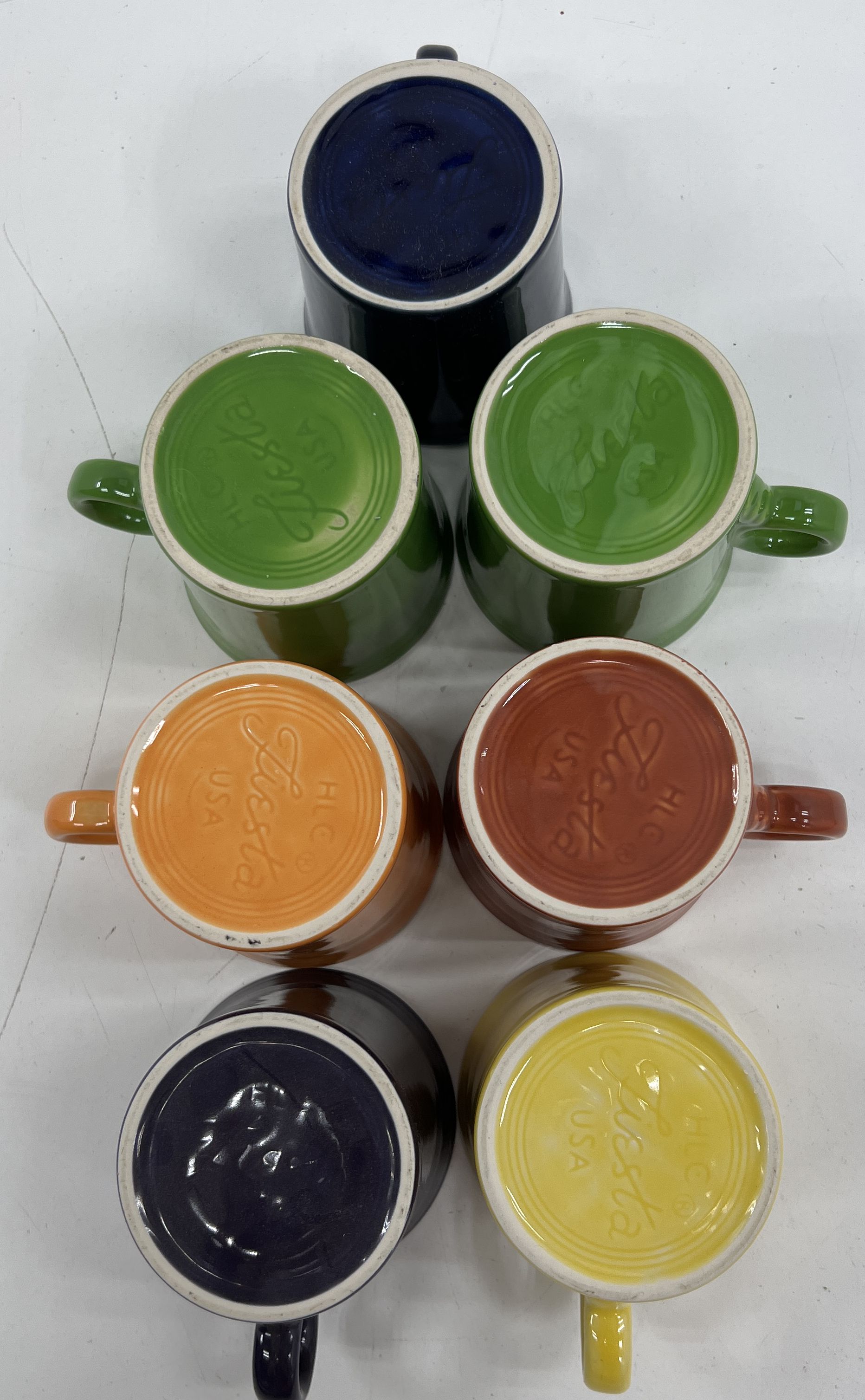Fiesta Ring Handle Coffee Mugs Lot of 7 HLC USA Cobalt Green Yellow Orange
