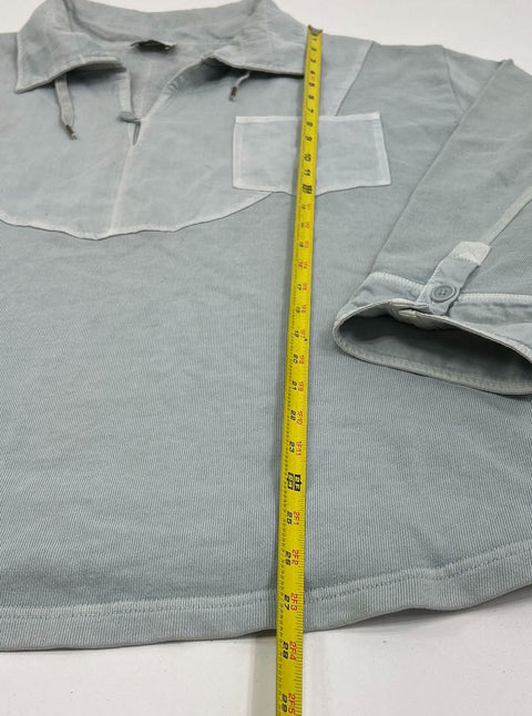 Wrap London Gray Cotton Mixed Media Drawstring Pullover Top Womens L