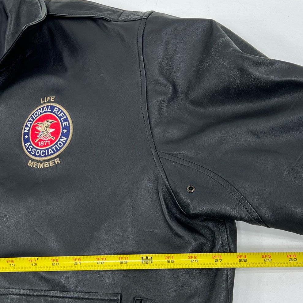 Burks Bay Black Leather NRA Life Member Bomber Flight Jacket Men's XL