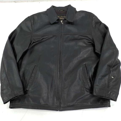 Columbia Vintage Y2K Black Pebbled Leather Full Zip Jacket Men's XL