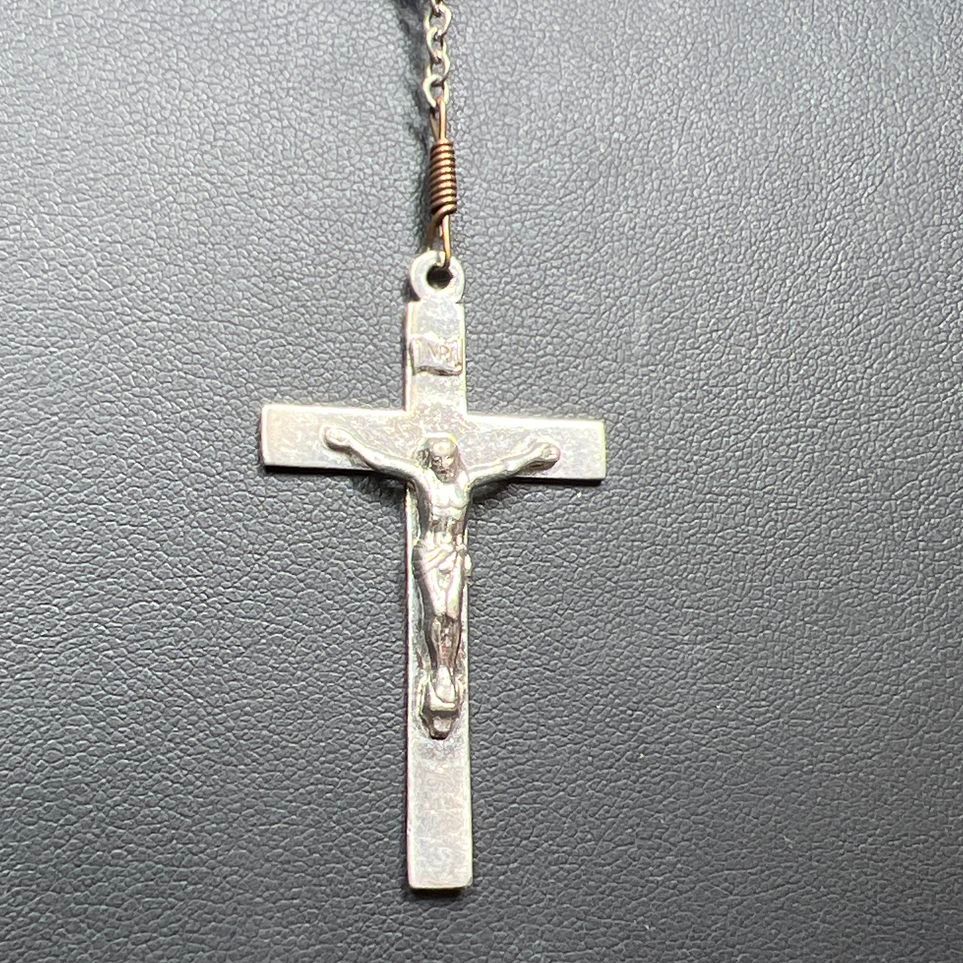 Vintage Blue Beaded Sterling Silver Crucifix Rosary
