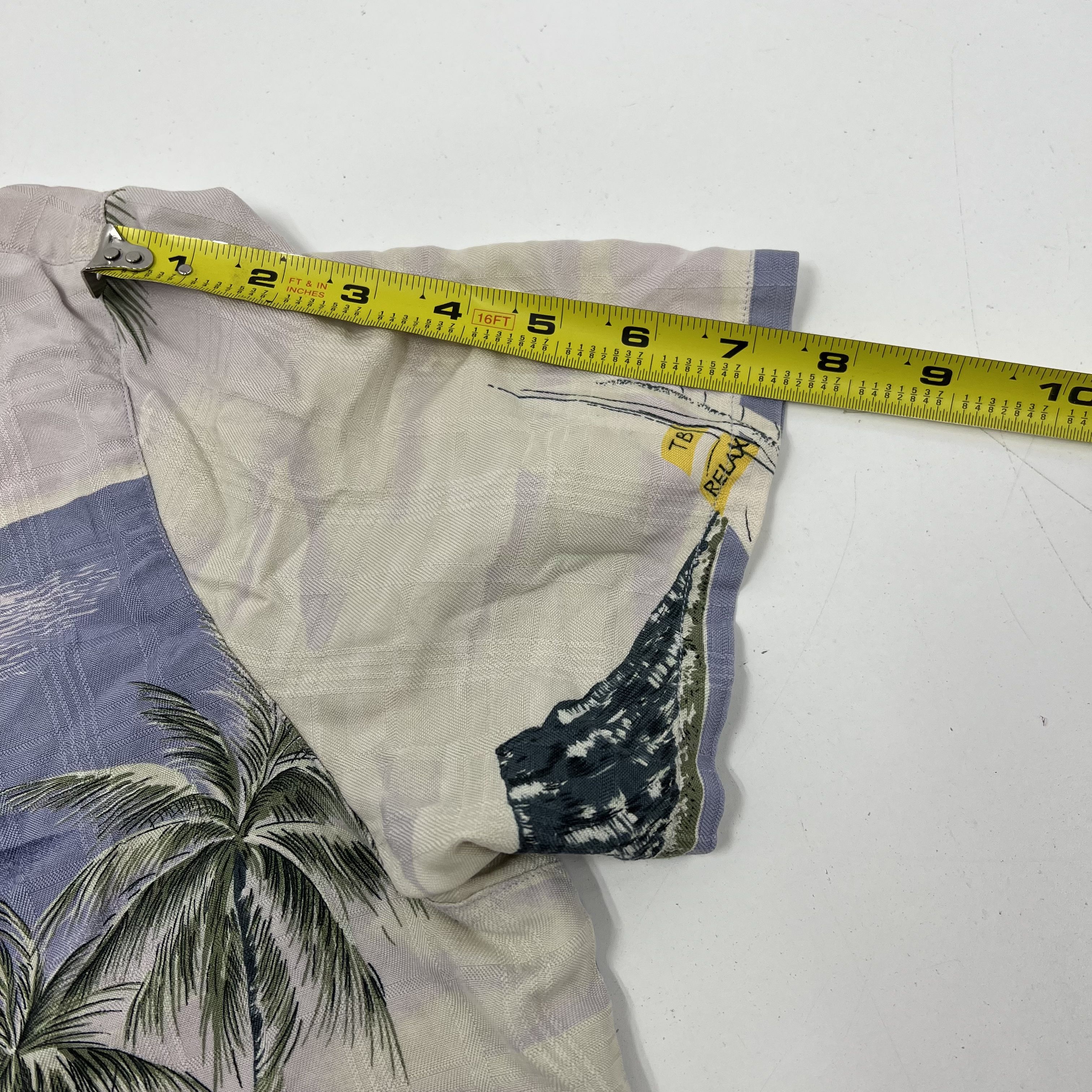 Tommy Bahama Purple Silk Hawaiian Tropical Print Camp Shirt Blouse Women's L