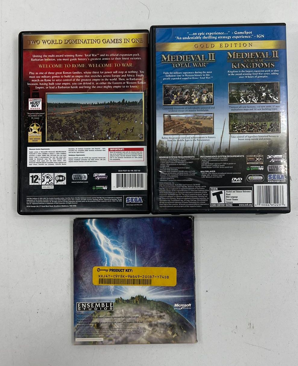 PC DVD ROM Game Lot 3 Total War Rome Medieval II Age of Mythology Strategy