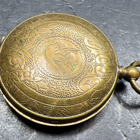 Antique Victorian Brass Pocket Watch Style Locket Dented