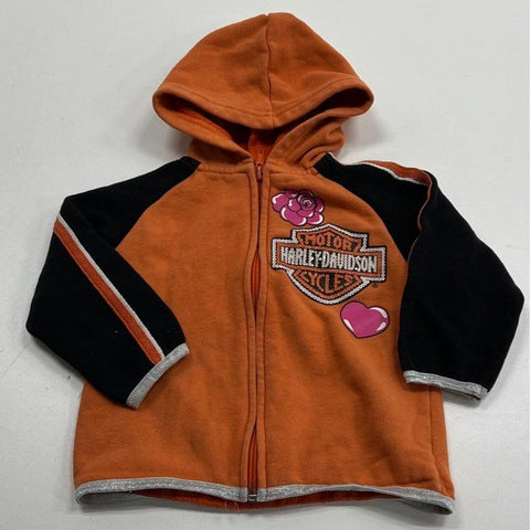 Harley Davidson Orange, Pink, Black and White Full Zip Hoodie - Size 2T