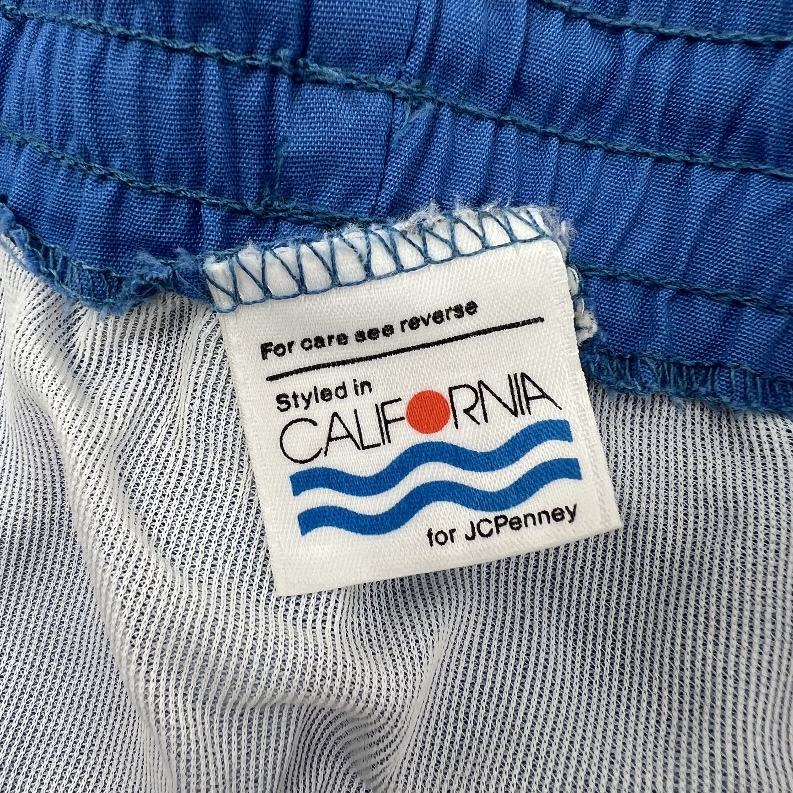 Vintage 80s JC Penney Blue Striped California Swim Trunks Shorts Men's 38
