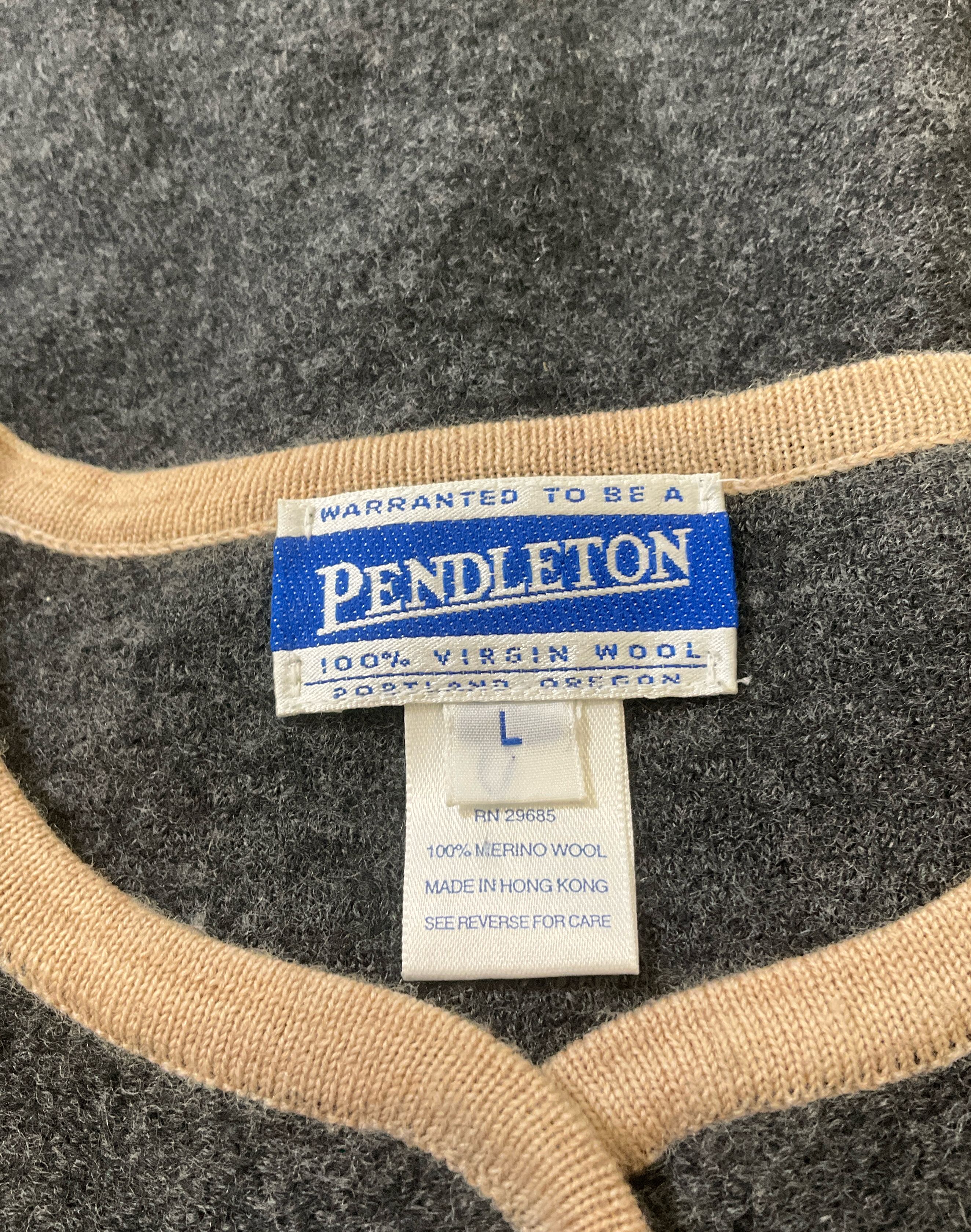 Pendleton Women's Gray Wool Cardigan Sweater Beige Trim Size L Vintage 90s READ