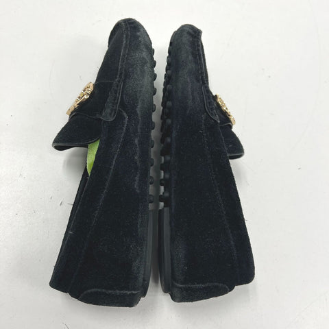 Tory Burch Howell Court Black Suede Gold Logo Driving Loafers Women's Size 7