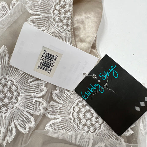 NWT Gabby Skye White Tan Embroidered Floral Lace Overlay A-Line Dress Women's 6