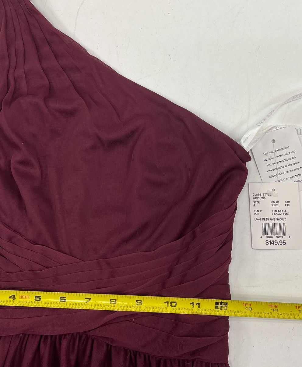 Davids Bridal NWT Wine One Shoulder Ruched Bridesmaid Gown Dress Womens Size 6