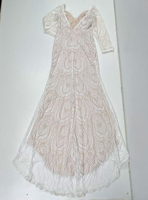 Unbranded White Ivory Floral Lace Long Sleeve Mermaid Gown Dress Women's S