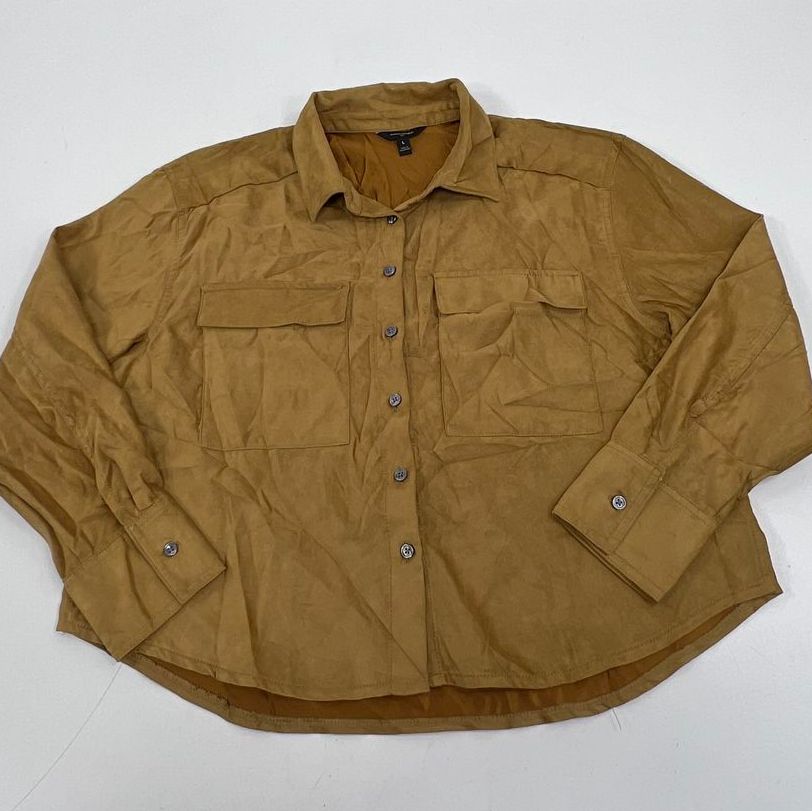 Banana Republic Faux Suede Cropped Utility Shirt Jacket Womens Size L