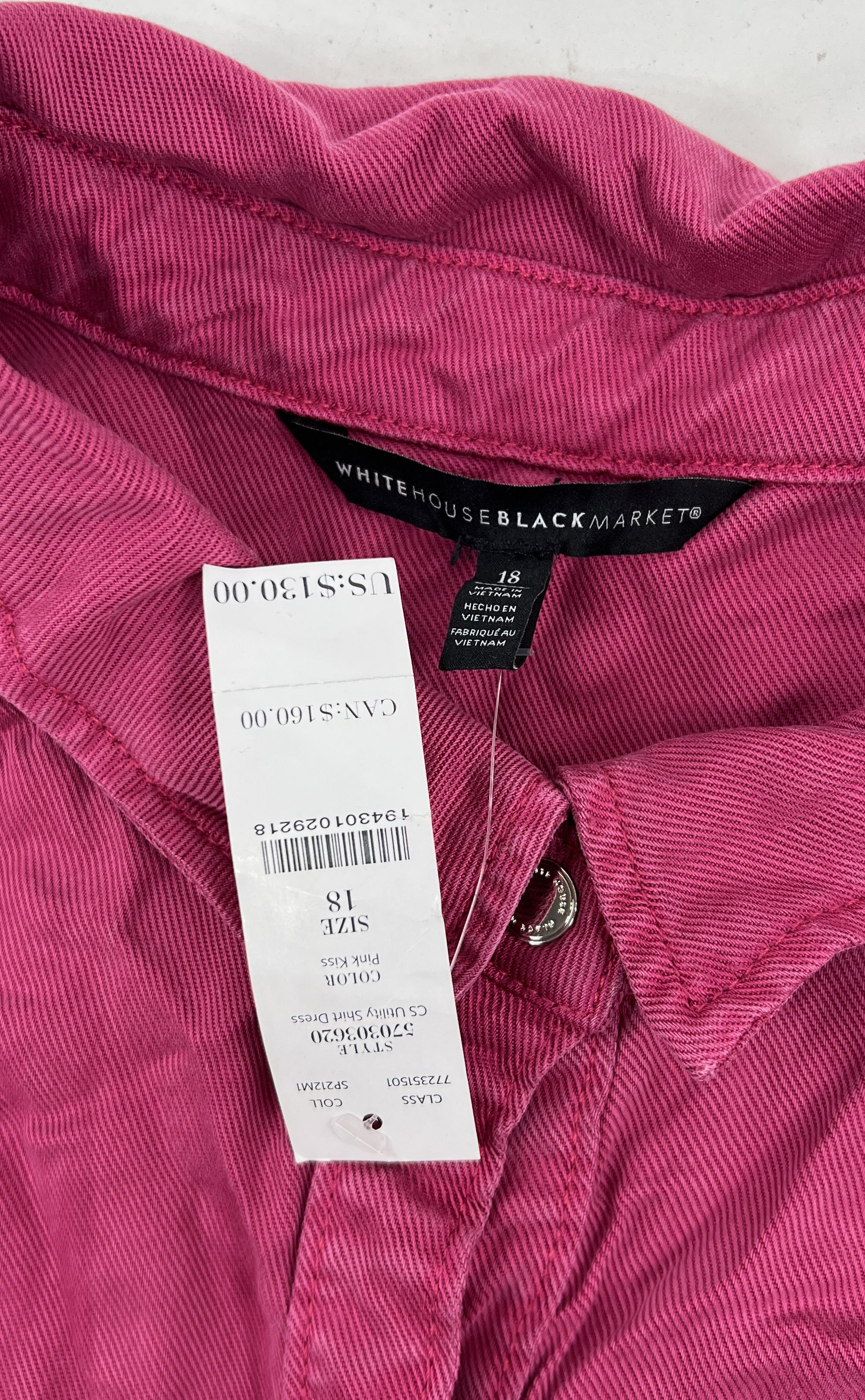 WHBM NWT Utility Knit Snap Front Shirtdress Pink Bliss Sz 18