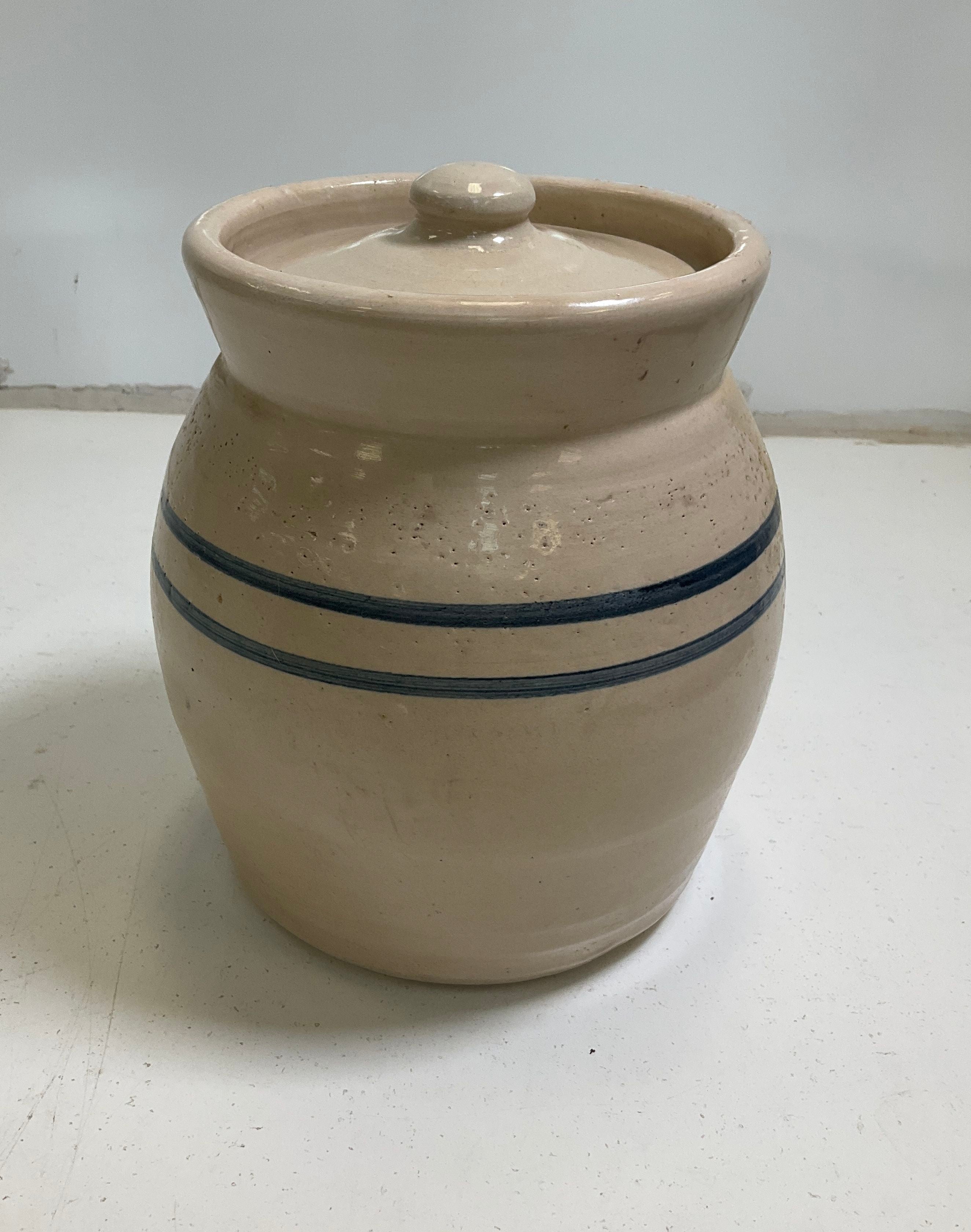 Vintage Signed Hatness Hand Painted Barn Canister Crock Jar 1987 9 Inch