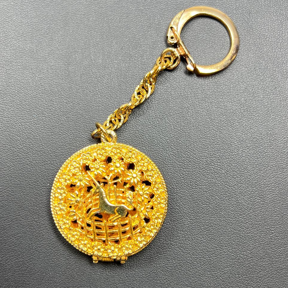 Gold Tone Unicorn Filigree Locket Keychain