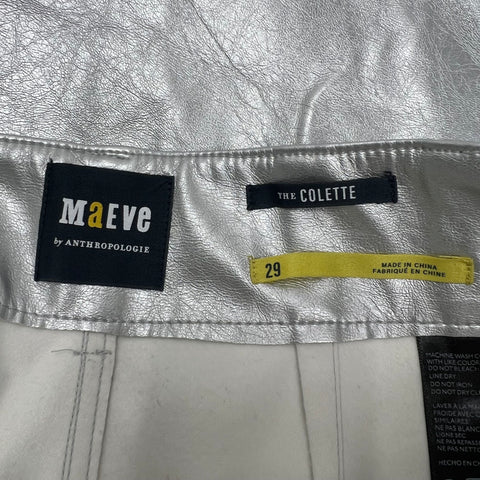 Maeve Anthropologie The Colette Silver Metallic Faux Leather Pants Women's 29