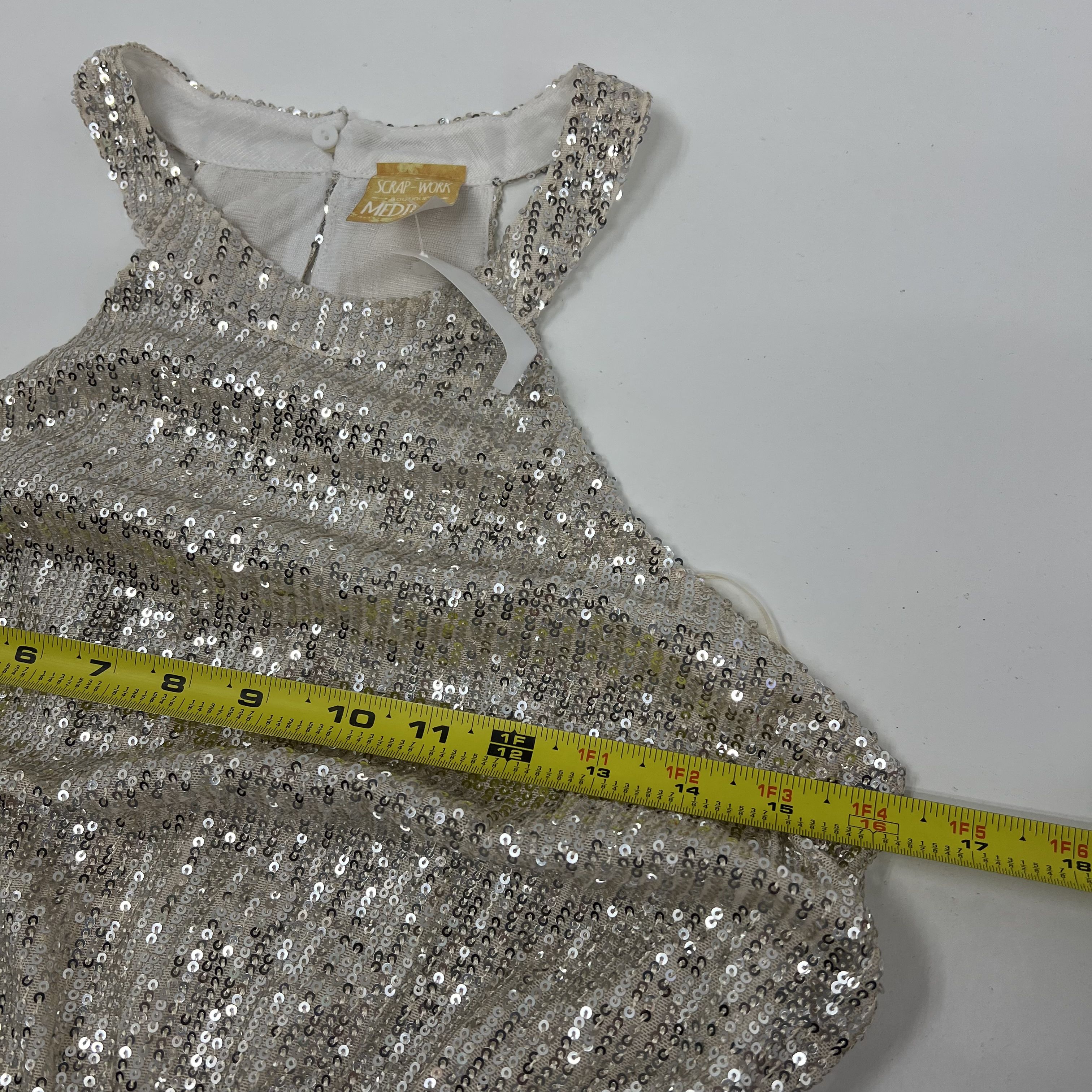 Lot of 2 Scrap Work Boutique Sequins Ivory Formal Dress Leg Slit Halter Med NWT
