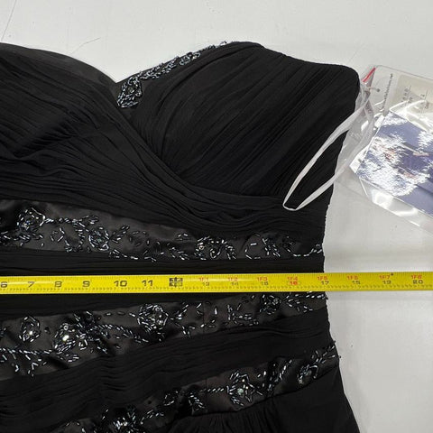 Le Belle NWT Black Beaded Ruched Strapless Formal Gown Dress Women's Size 16