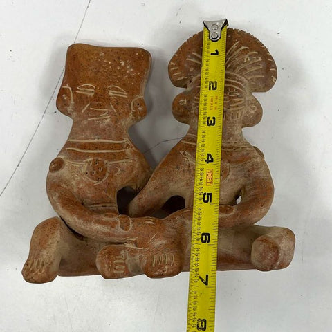 Vintage Pre-Columbian Style Terracotta Figurine Seated Couple Sculpture 4.5"W