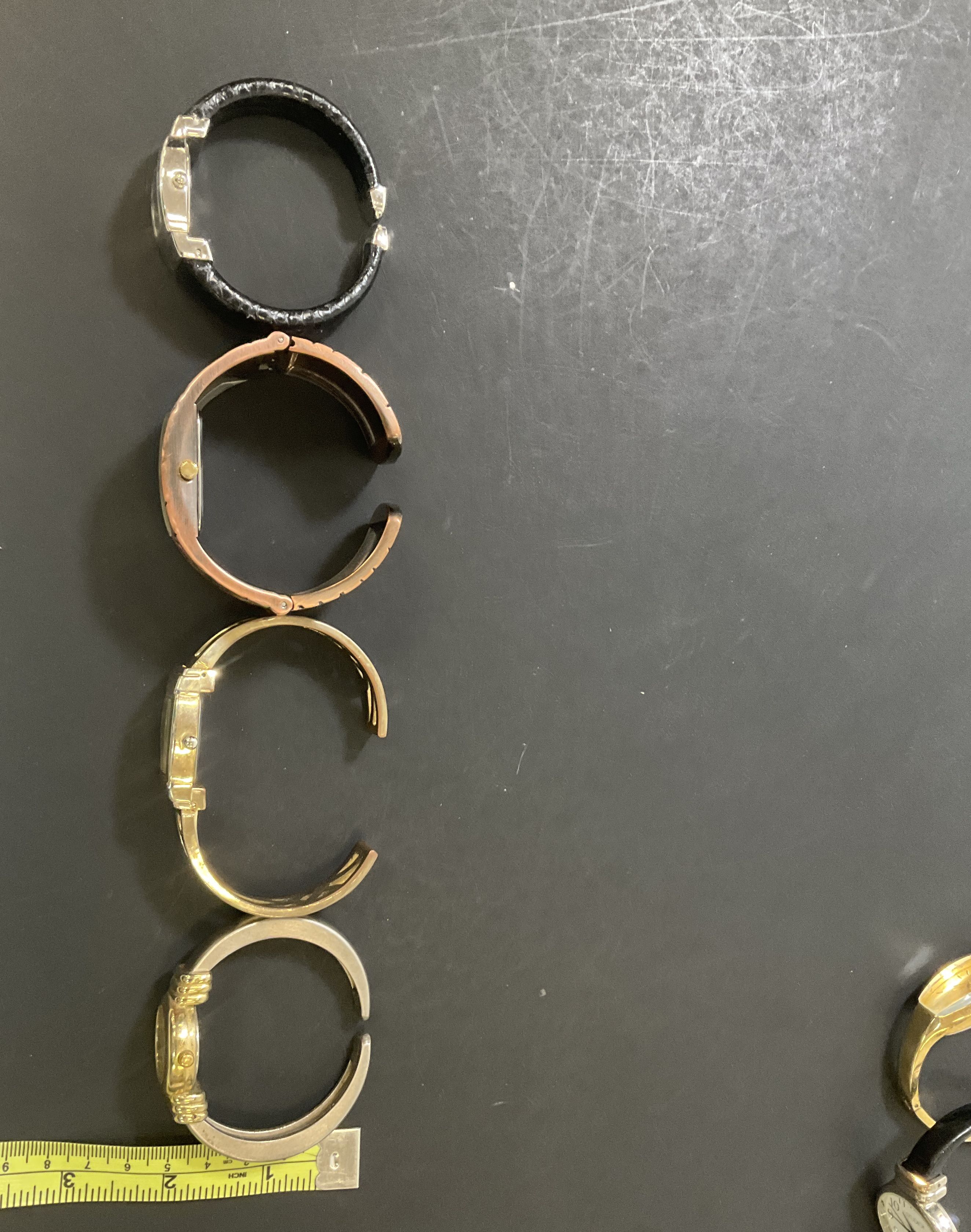 Lot of Nine Women's Cuff Watches Wristwatches Silver Tone Gold Tone UNTESTED