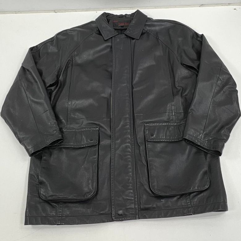Phase Two Black Leather Full Zip Field Jacket Coat Men's Size XL