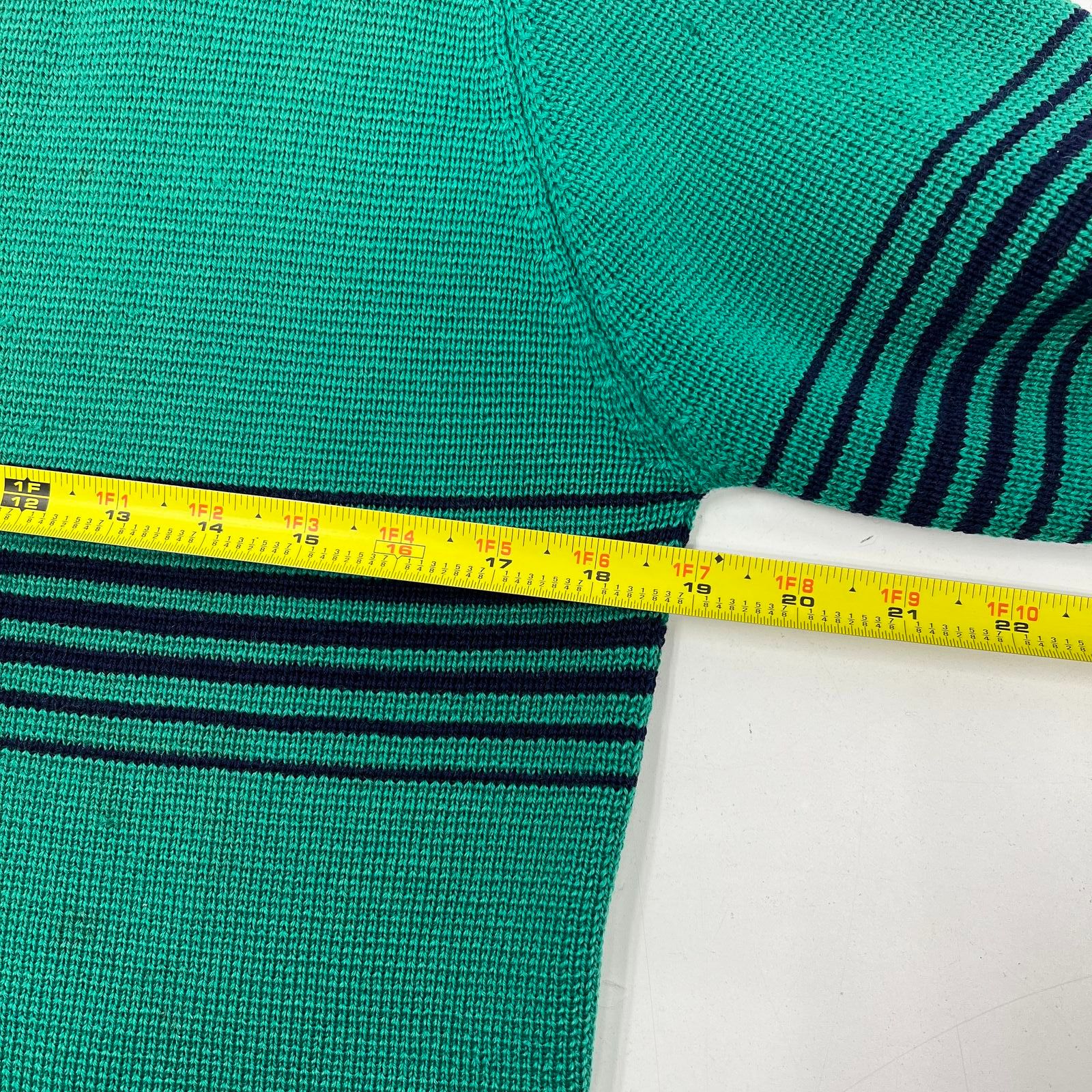Vintage 80s Meister 100% Wool Sweater Green Striped Waffle Knit Men's