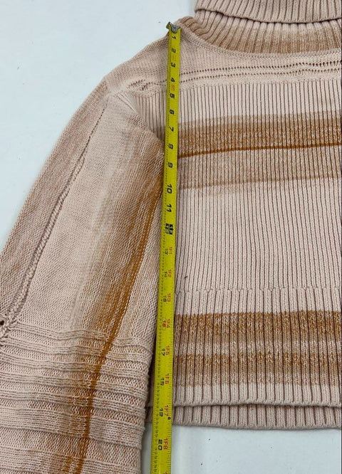 Free People So Low So High Beige Striped Ribbed Knit Bell Sleeve Sweater Womens