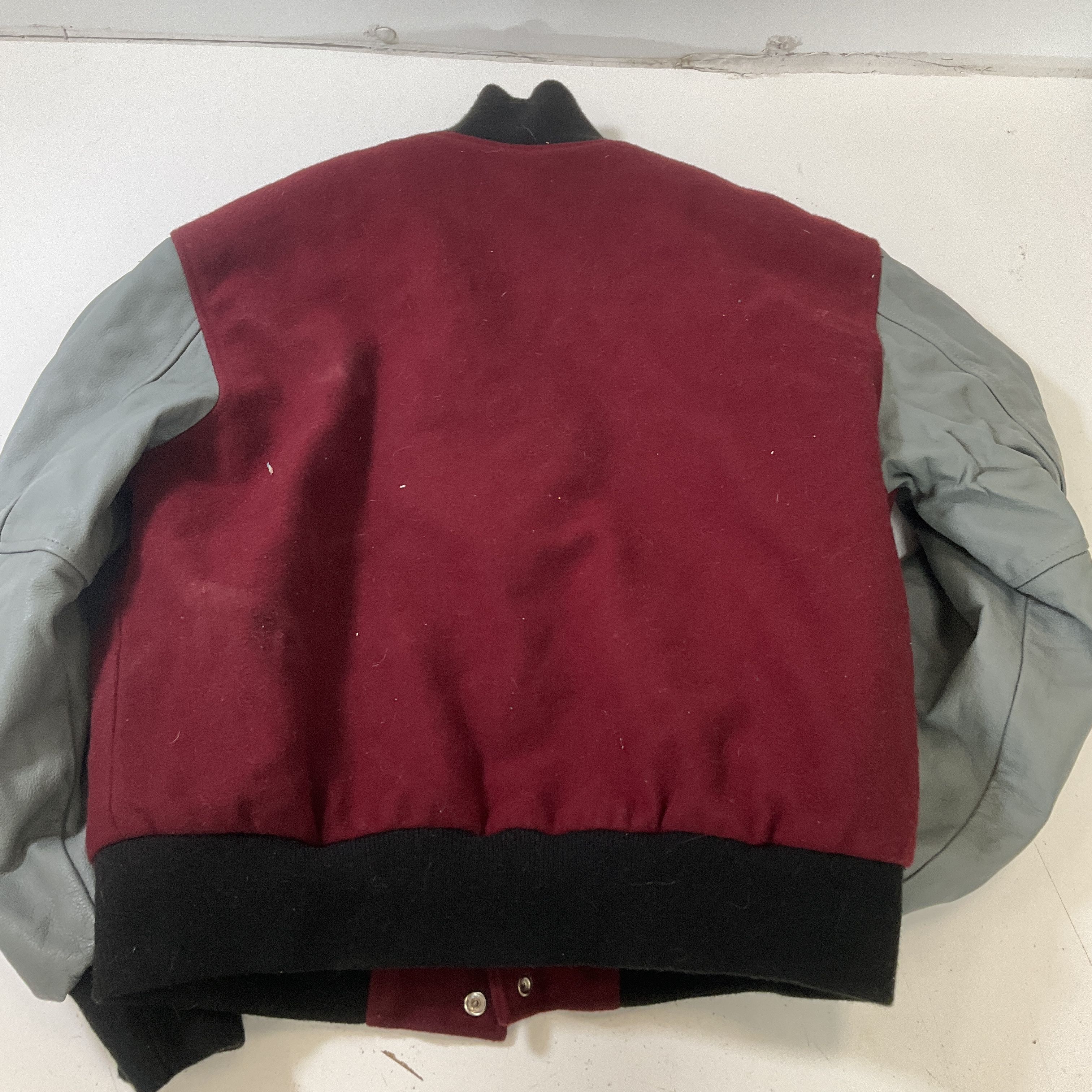Meca Men's Maroon & Gray Wool Leather Letterman Jacket Size Large