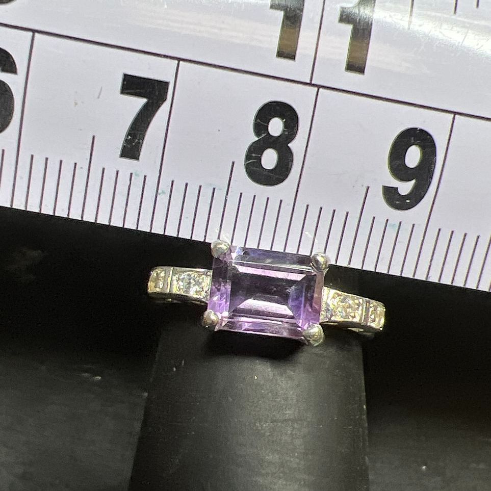 925 Sterling Silver Purple & Clear Gemstone Ring Size 6 2.28g