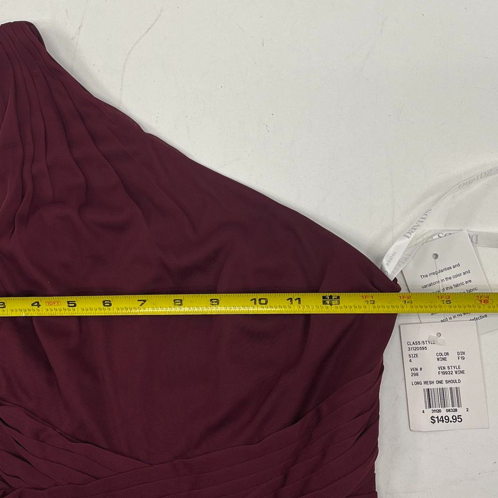 Davids Bridal NWT Wine One Shoulder Ruched Bridesmaid Gown Dress Womens Size 6
