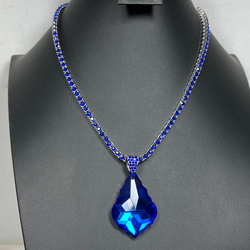 Blue Glass Blue Crystal Necklace IOB