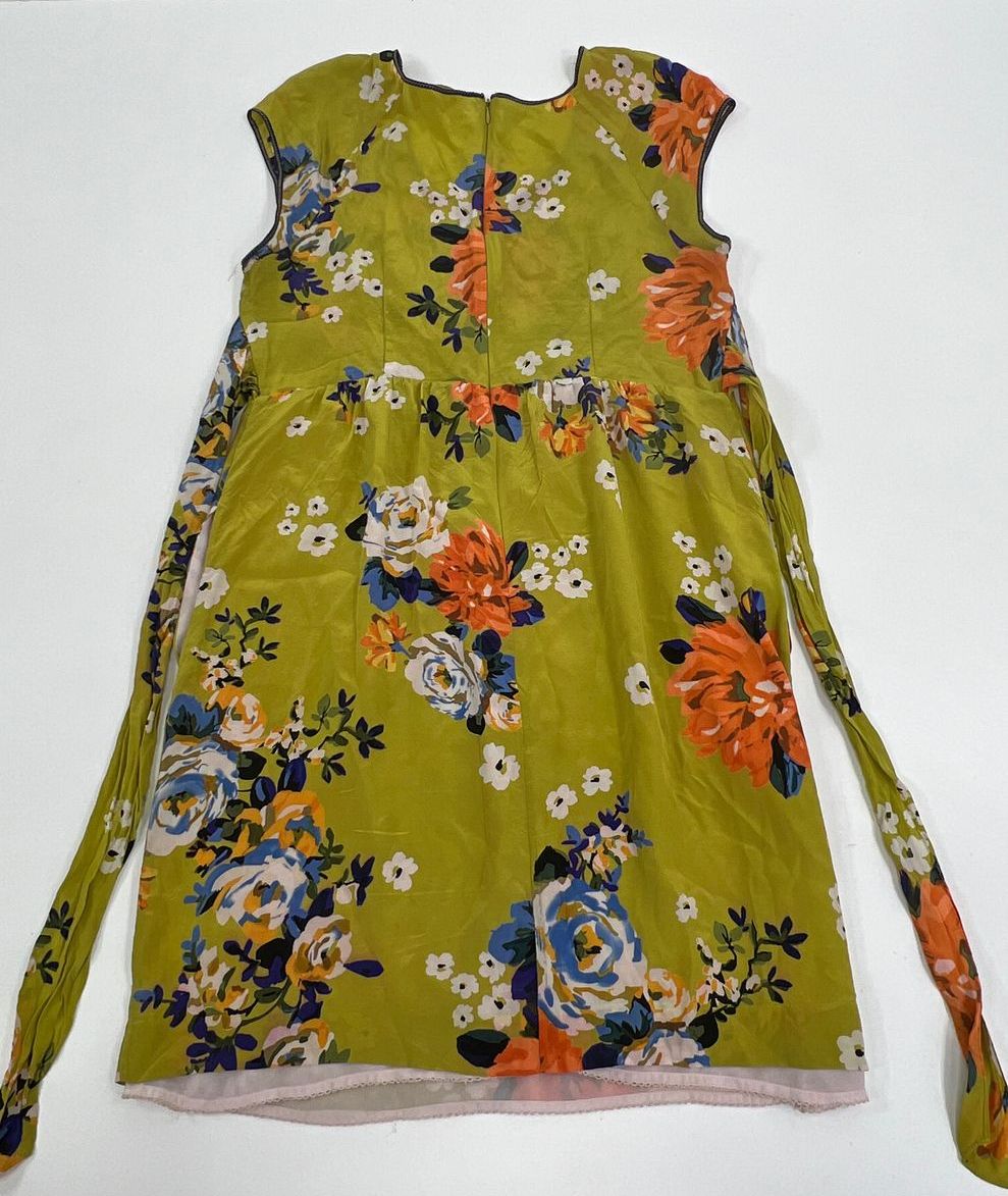 Women's Moulinette Soeurs Chartreuse Floral Silk Short Sleeve Dress - Size 14