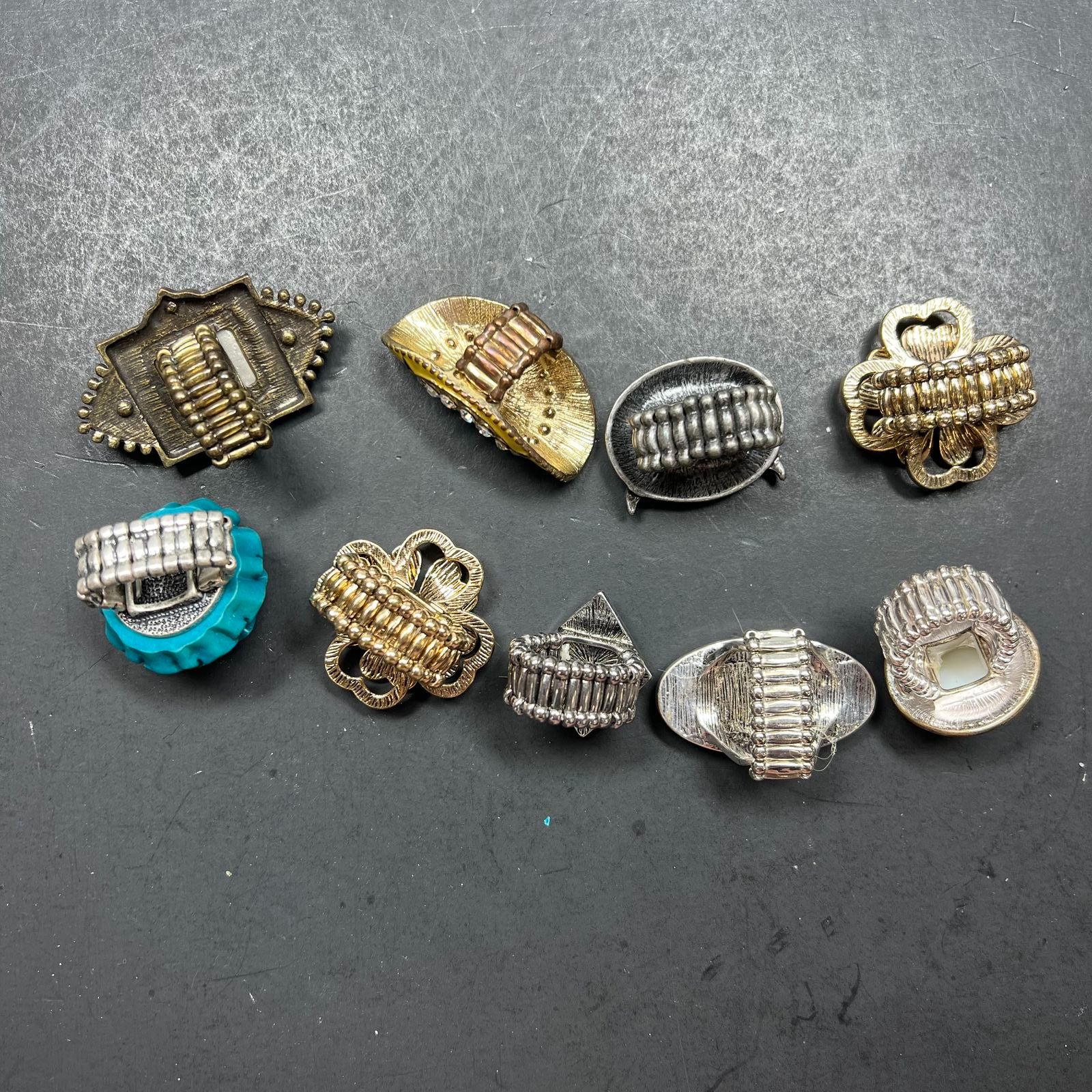 Lot of 9 Costume Cocktail Rings Elastic Large