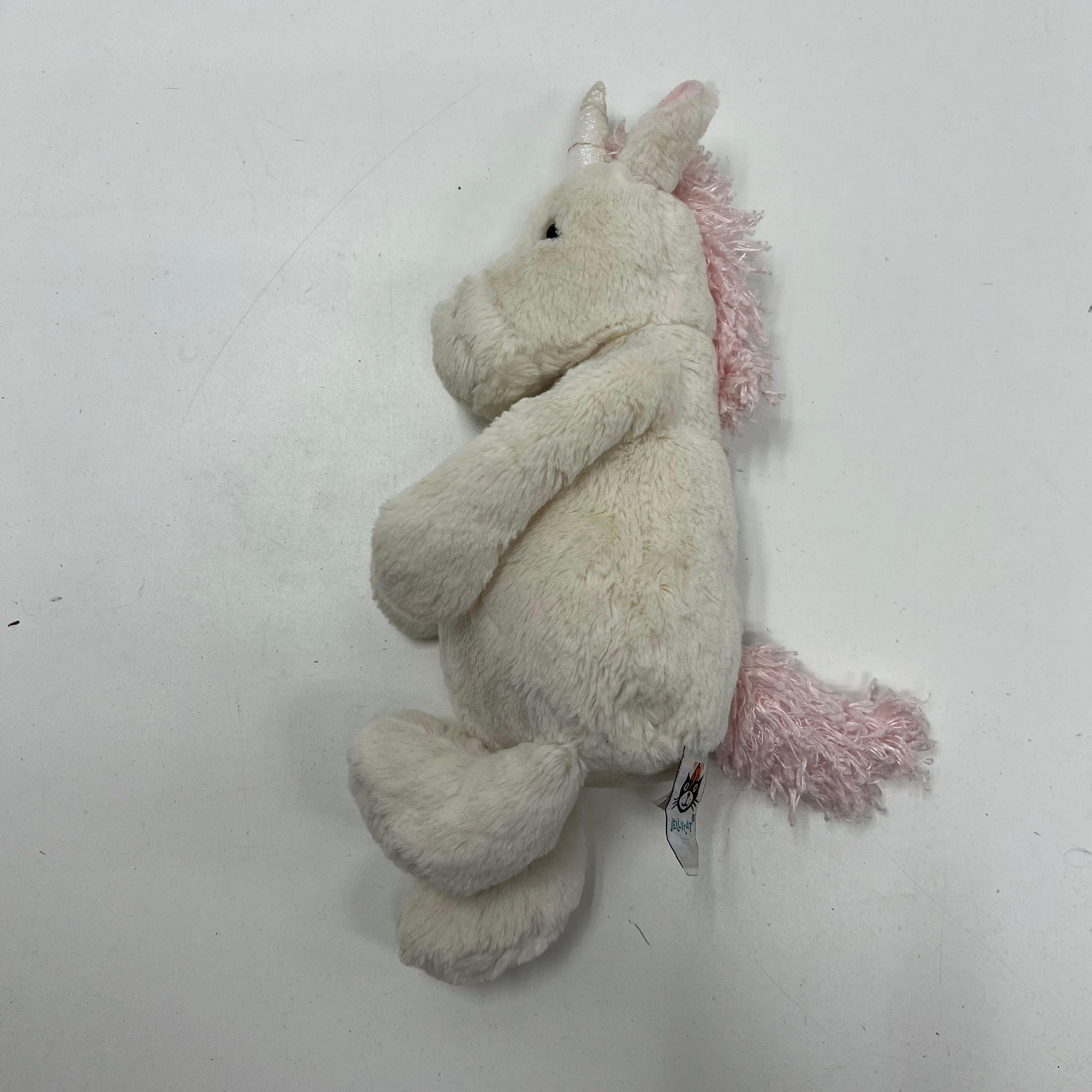 Jellycat Bashful Unicorn Plush Stuffed Animal Toy White Pink Silver Horn 12 Inch