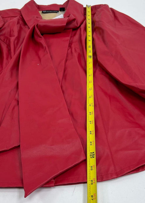 NWT NY&C Red Faux Leather Tie Neck Pant Suit Set Women's M Top 10 Pants
