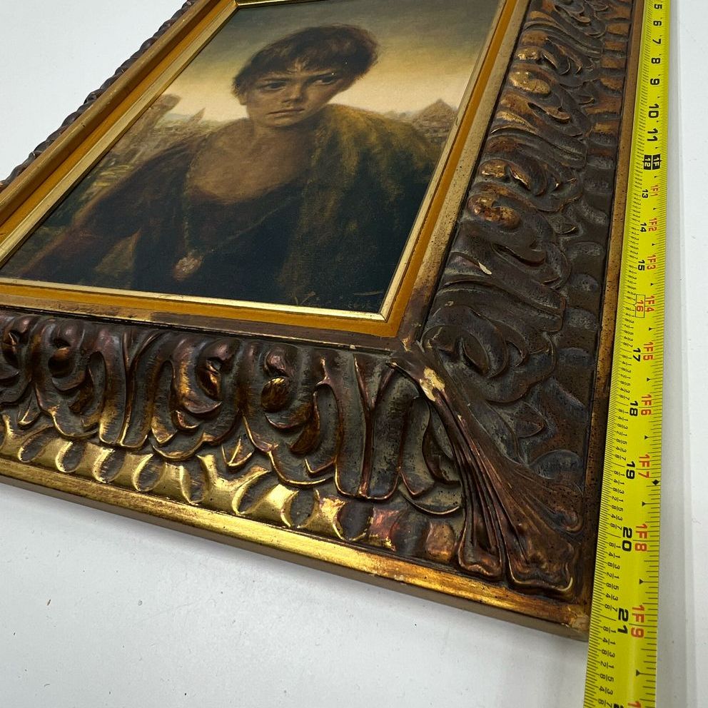 Vintage Joseph Wallace King Vinciata Framed Print of Boy Claudio Gold Tone Frame