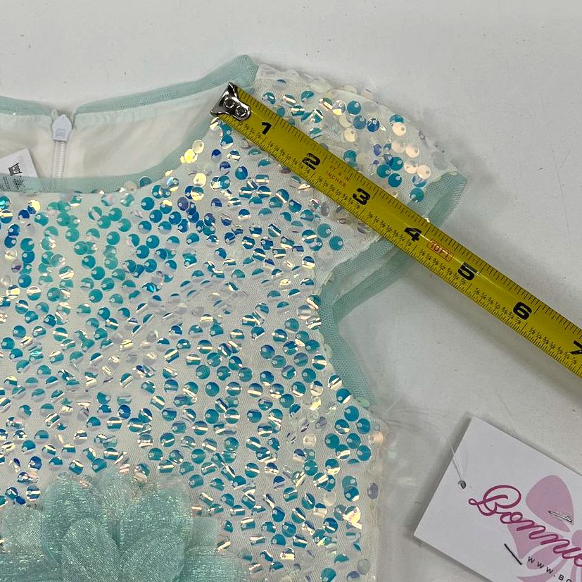 Bonnie Jean Girls Sequin Tulle Party Pageant Dress Aqua White Size 6 NWT
