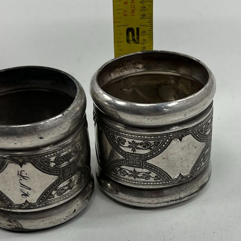 Vintage 1890s Aesthetic Silverplate Napkin Rings Lot 2 Monogrammed Floral