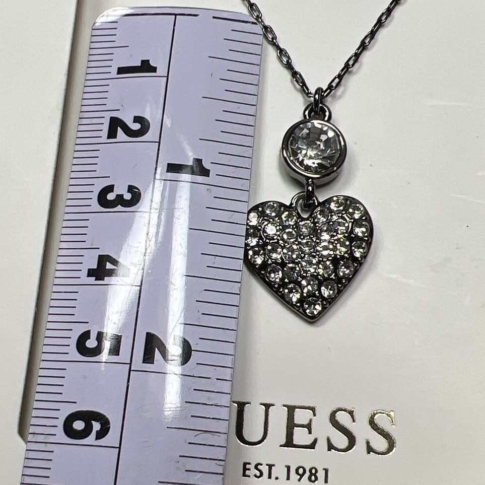 Guess Dark Metal Heart Rhinestone Necklace & Earrings Set NIB